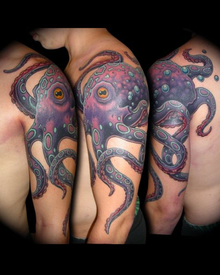 Colorful Octopus Tattoo On Man Left Shoulder