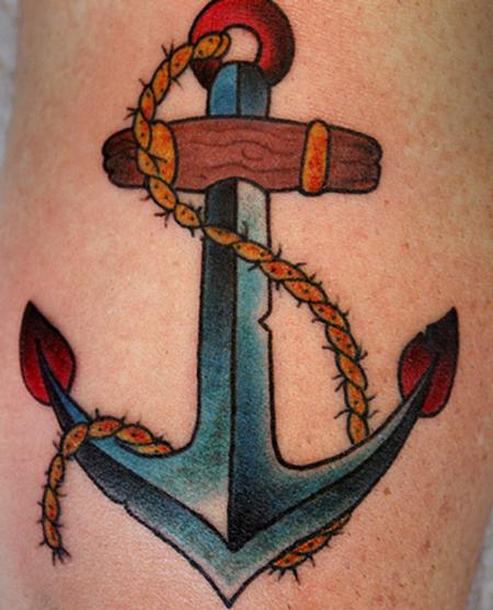 Colorful Traditional Anchor Tattoo Design
