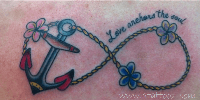 Colorful Traditional Infinity With Anchor Tattoo Design