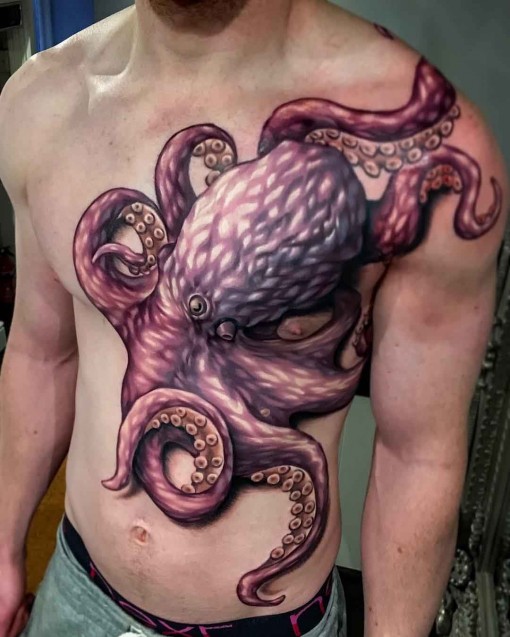 Cool 3D Octopus Tattoo On Man Full Body