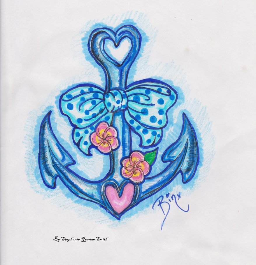 Cool Anchor With Bow And Flowers Tattoo Design By Ourladybinx Emv