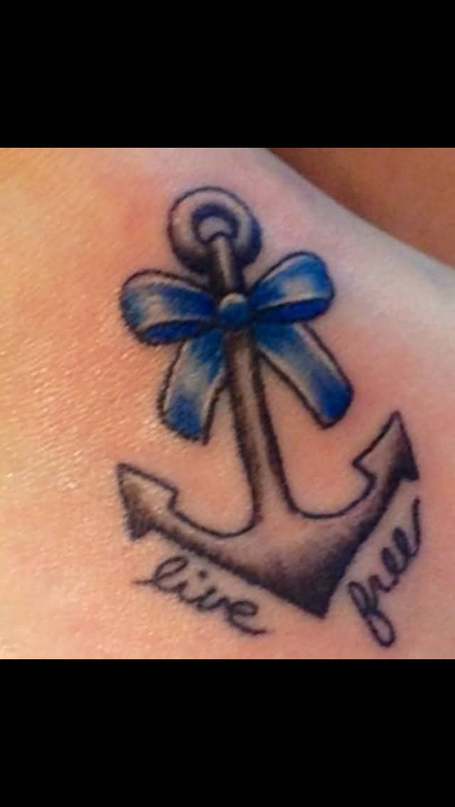 Cool Anchor With Bow Tattoo Design For Back Shoulder