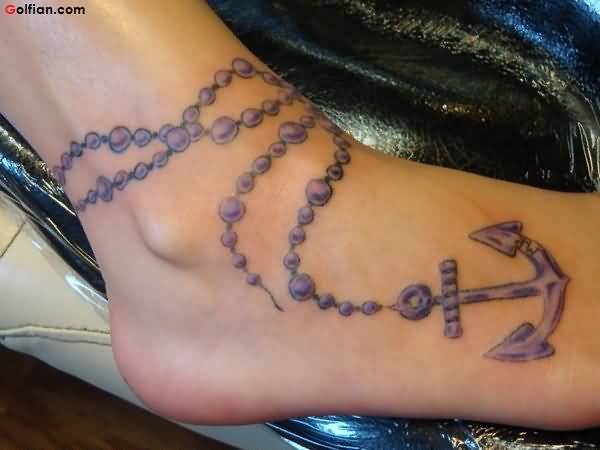 Cool Anchor With Chain Tattoo On Right Foot