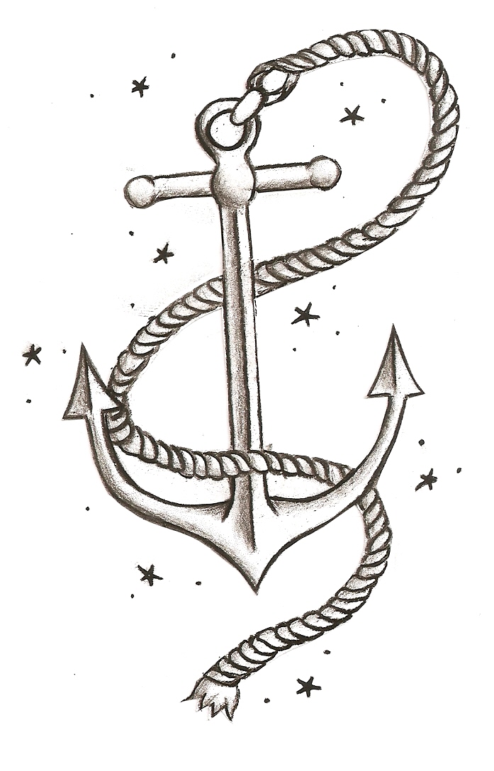 Cool Anchor With Rope And Stars Tattoo Design