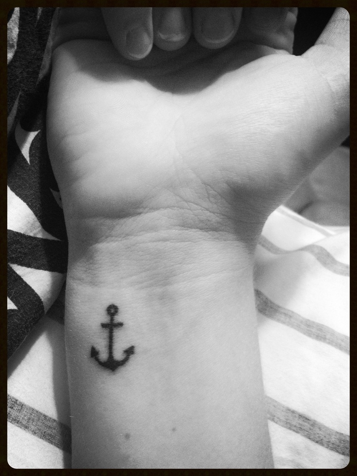Cool Black Ink Anchor Tattoo On Girl Right Wrist