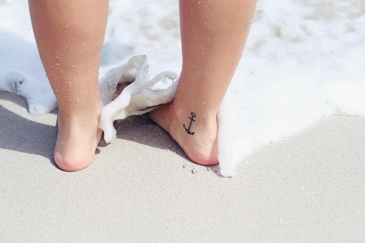 Cool Black Ink Anchor Tattoo On Right Foot Ankle