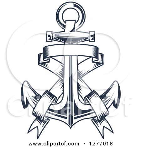 Cool Black Ink Anchor With Banner Tattoo Design