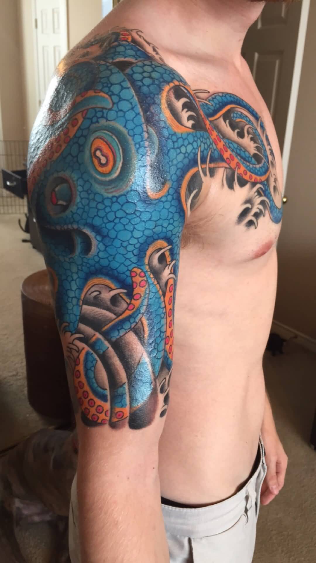 Cool Japanese Octopus Tattoo On Man Right Half Sleeve