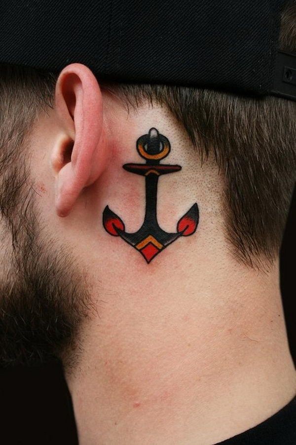 Cool Traditional Anchor Tattoo On Man Left Behind The Ear