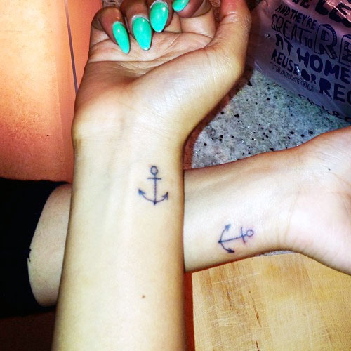 Cute Anchor Tattoo On Couple Wrist