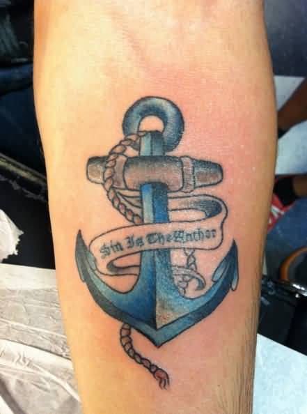 Cute Anchor With Banner Tattoo Design For Forearm