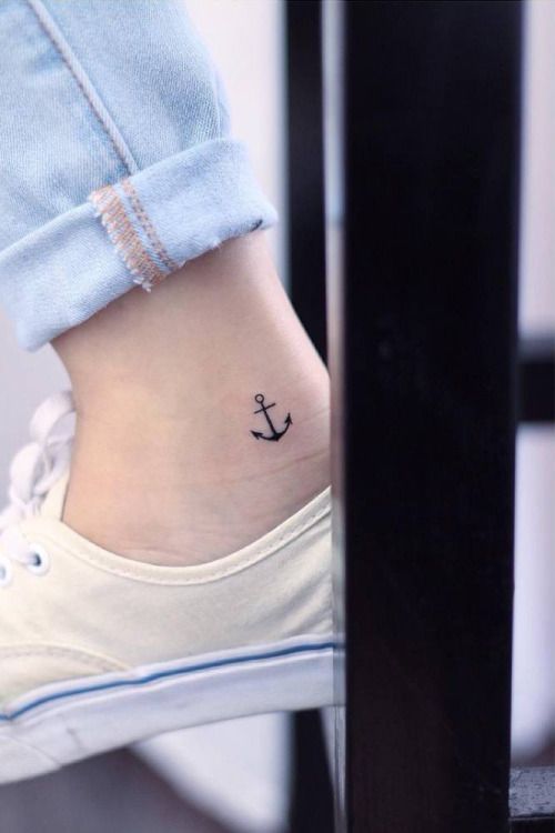 Cute Black Anchor Tattoo On Ankle