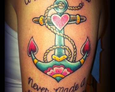 Cute Colorful Traditional Anchor Tattoo Left Half Sleeve