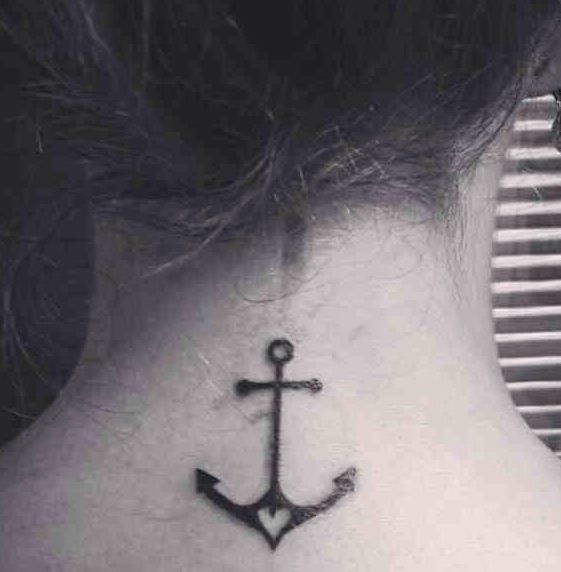 Cute Heart In Anchor Tattoo On Girl Back Shoulder