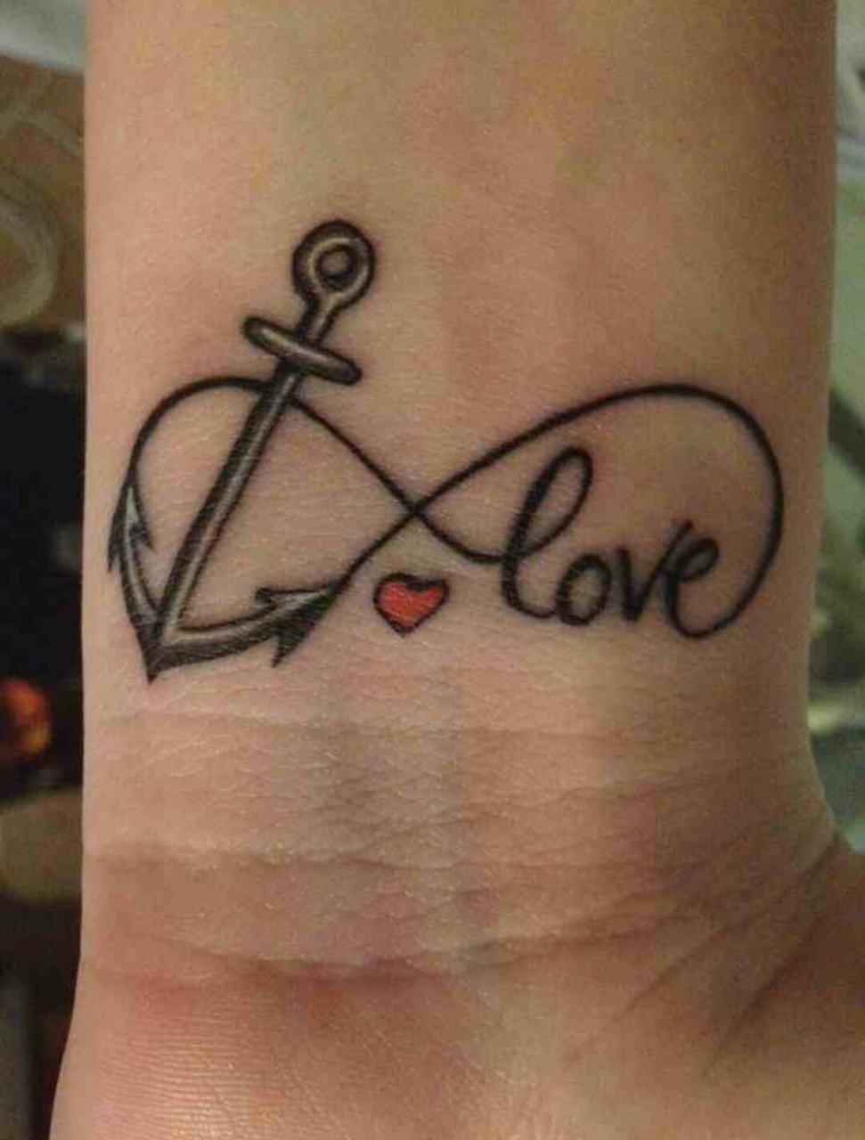 Cute Infinity With Anchor Tattoo Design For Wrist