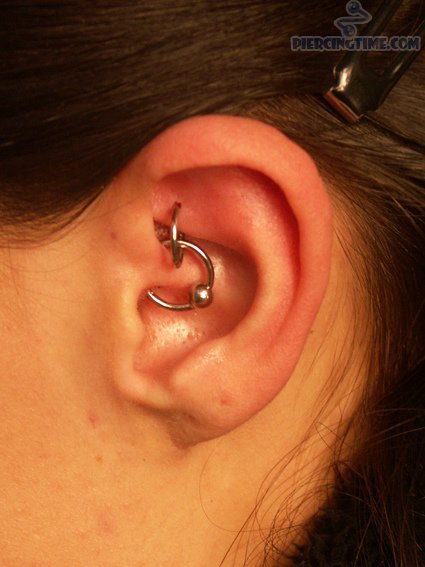 Daith And Rook Piercing With Silver Hoop Rings