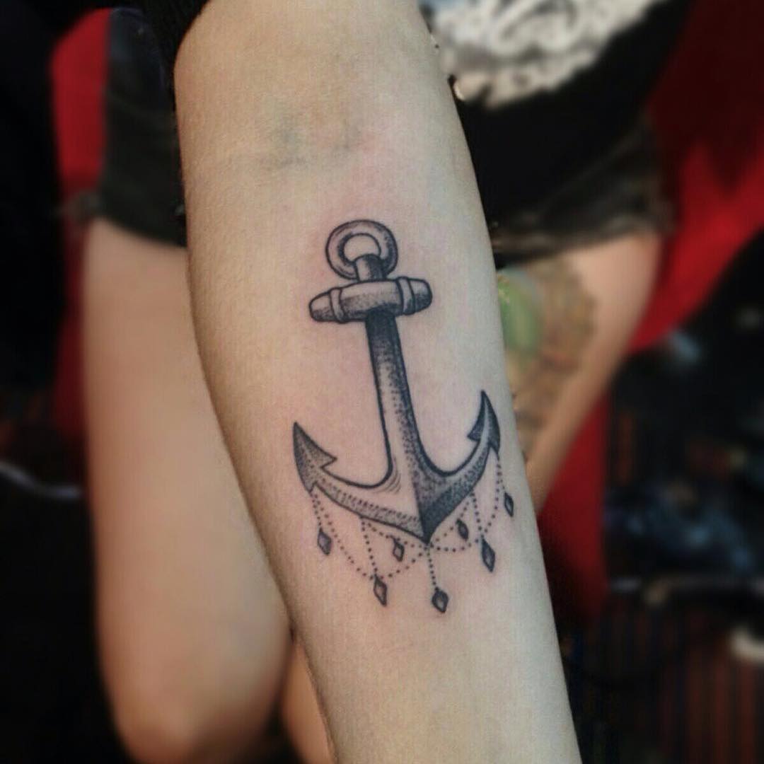 Dotwork Anchor Tattoo On Forearm