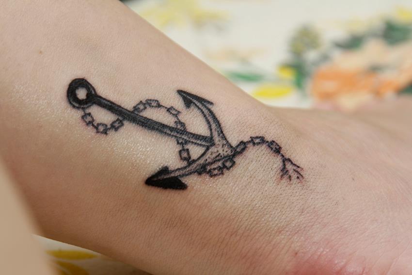 Dotwork Anchor With Chain Tattoo Design For Sleeve