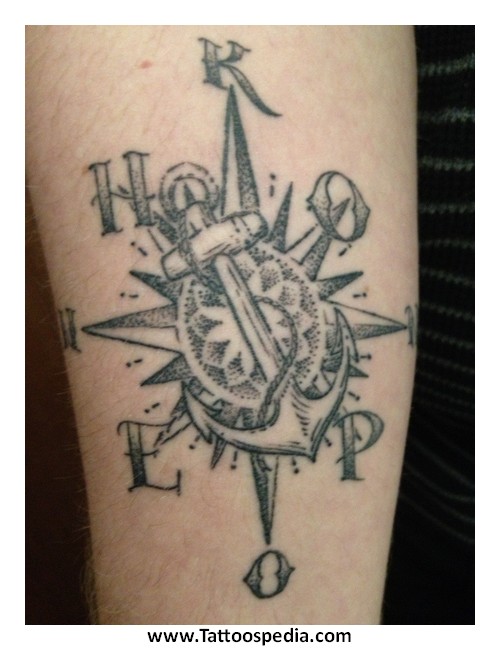 Dotwork Anchor With Compass Tattoo Design For Sleeve