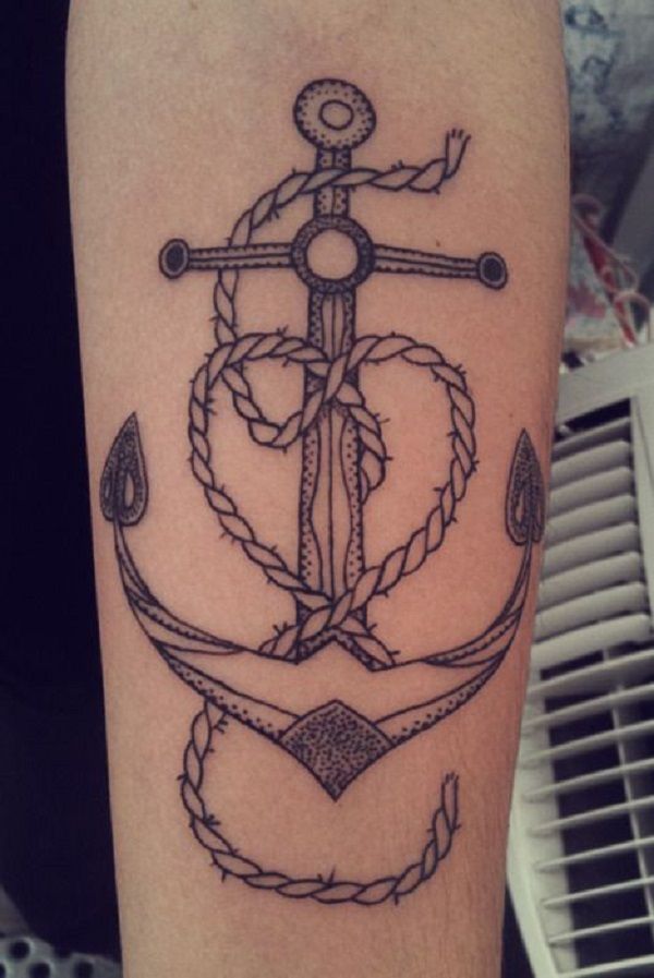 Dotwork Anchor With Rope Tattoo Design For Sleeve