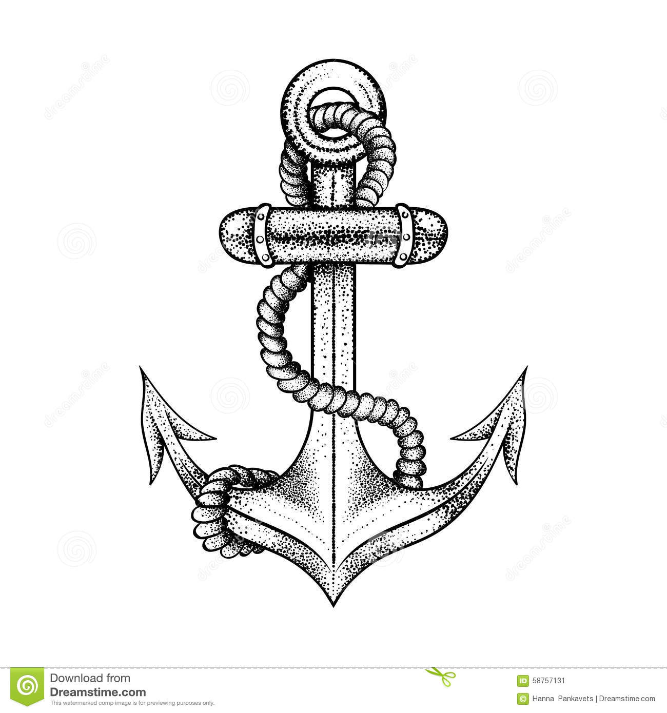 Dotwork Anchor With Rope Tattoo Design