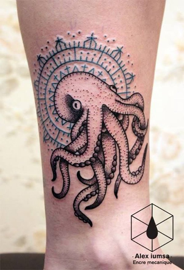 Dotwork Octopus Tattoo Design For Leg