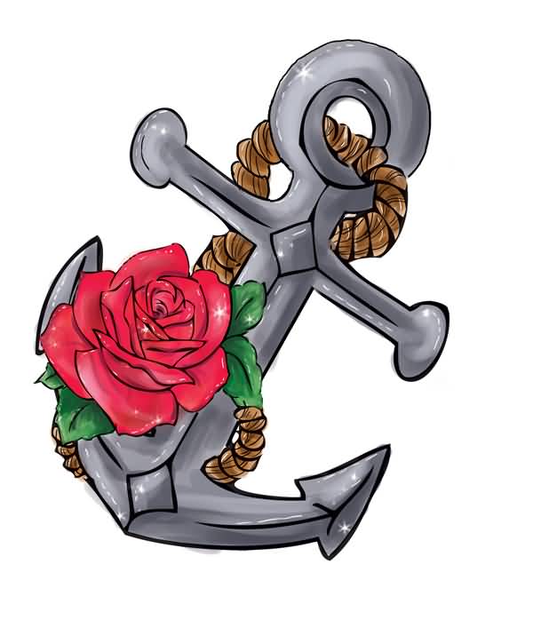 Fantastic Anchor With Rose Tattoo Design