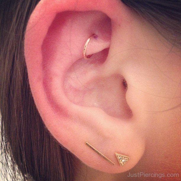 Gold Hoop Ring Rook Piercing On Right Ear