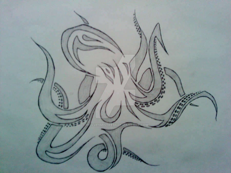 Grey Ink Tribal Octopus Tattoo Design By WolvesMistress