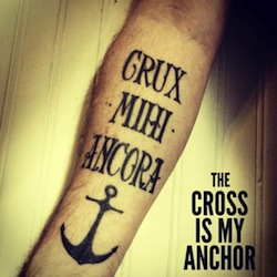 Grux Mihi Ancora - Black Anchor Cross Tattoo On Right Forearm