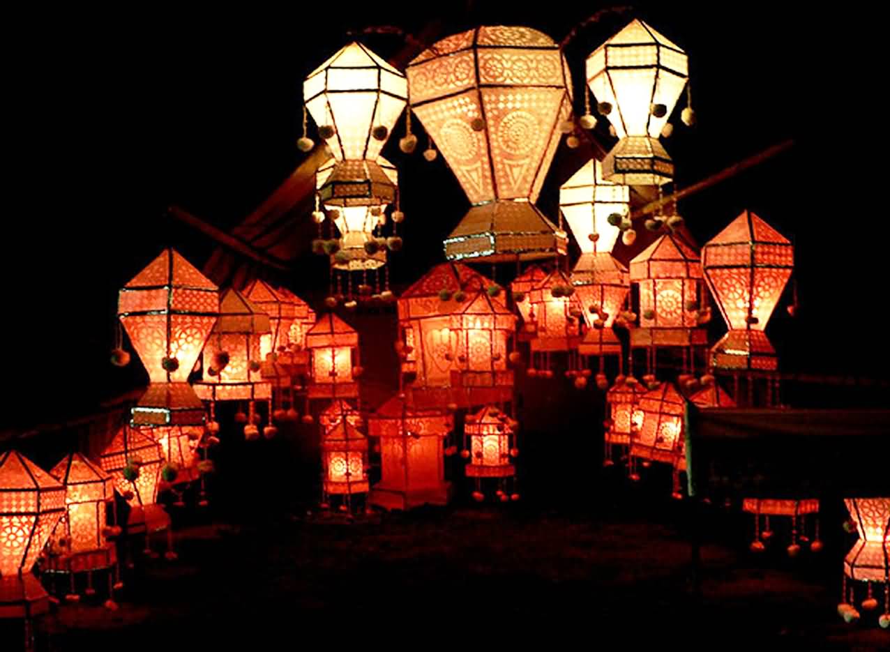 Hanging Lanterns During Vesak Day Celebration
