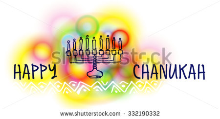Happy Chanukah Jewish Traditional Symbols Set Illustration
