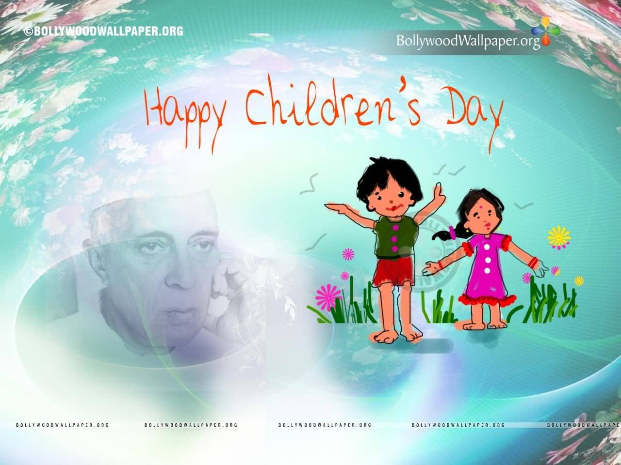 Happy Children's Day Indian Kids And Jawaharlal Nehru Wallpaper Image