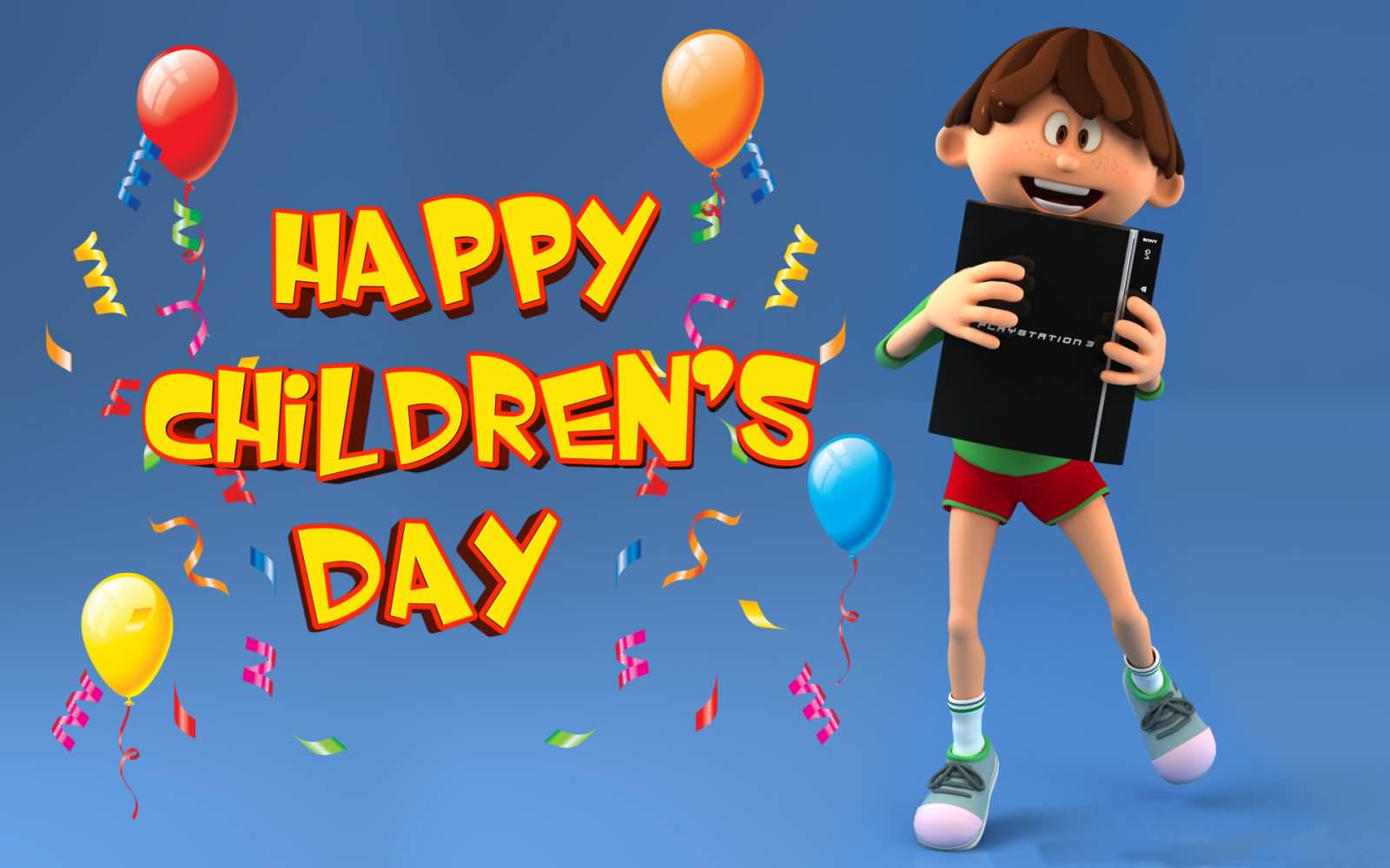 Happy Children's Day Kid With PlayStation Gift Illustration