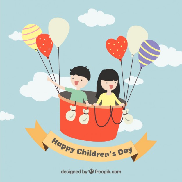 Happy Children's Day Kids With Air Balloon Illustration