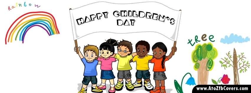 Happy Children's Day Kids With Banner Facebook Cover Picture