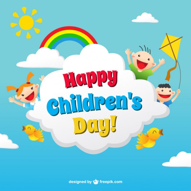 Happy Children's Day Kids With Clouds Illustration