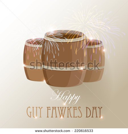 Happy Guy Fawkes Day Gunpowder Barrels And Fireworks Illustration