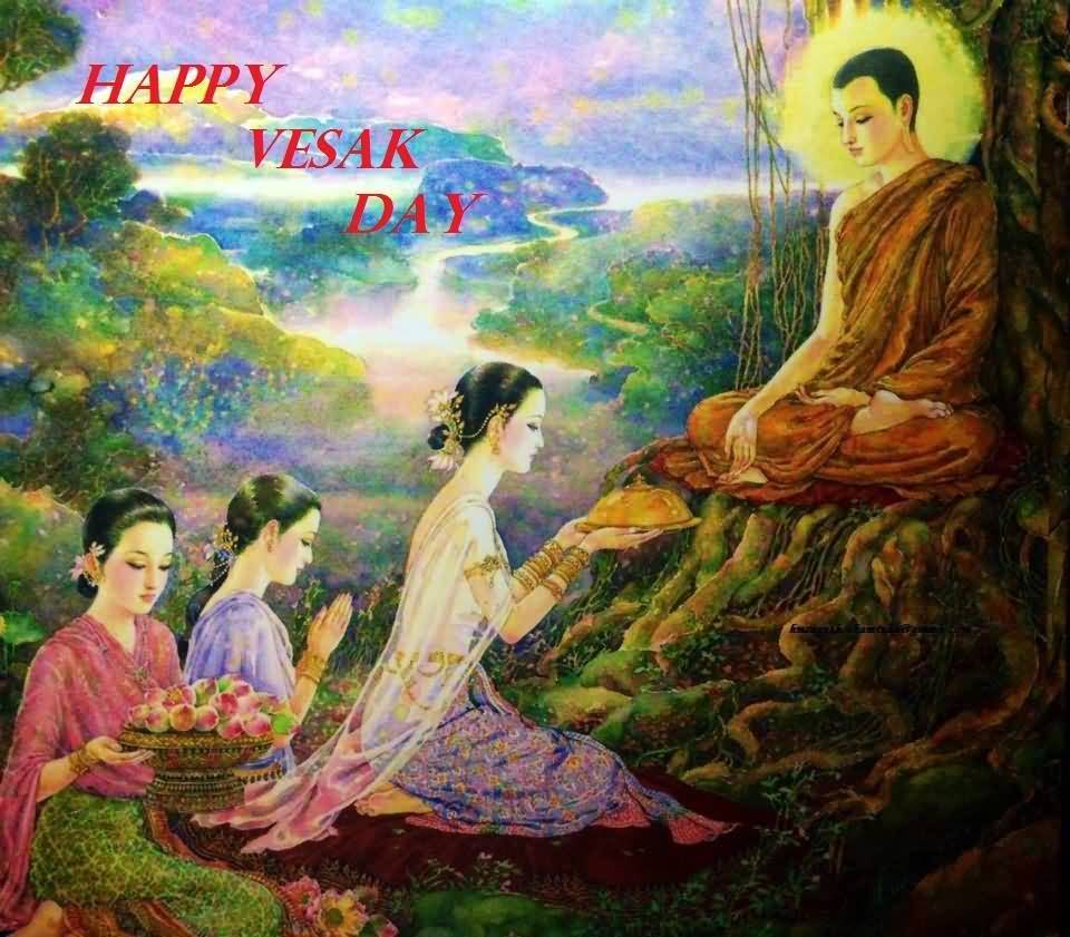 Happy Vesak Day Painting Of Lord Buddha