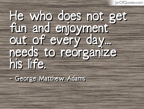 He who does not get fun and enjoyment out of every day... needs to reorganize his life. George Matthew Adams