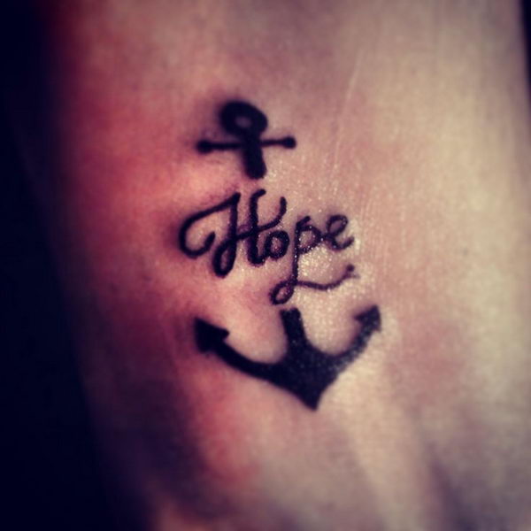 Hope - Black Anchor Tattoo Design For Wrist