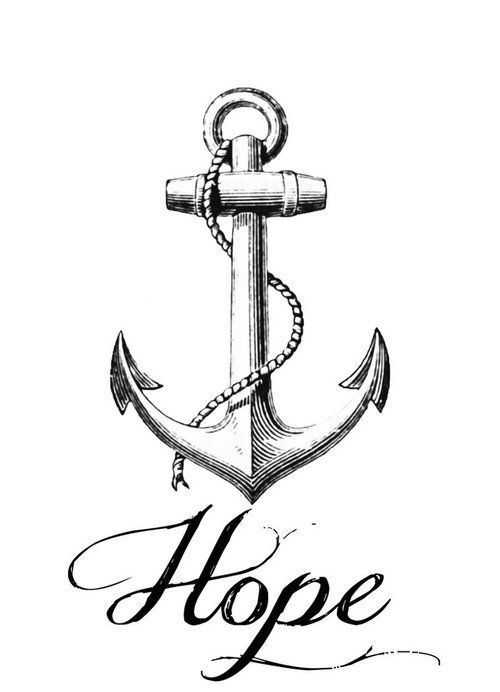 Hope - Black Ink Anchor With Rope Tattoo Design