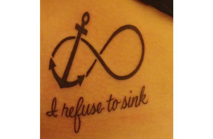 I Refuse To Sink - Black Infinity With Anchor Tattoo Design