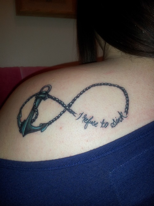 I Refuse To Sink - Black Infinity With Anchor Tattoo On Left Back Shoulder