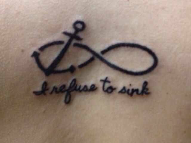 I Refuse To Sink - Black Outline Infinity With Anchor Tattoo Design