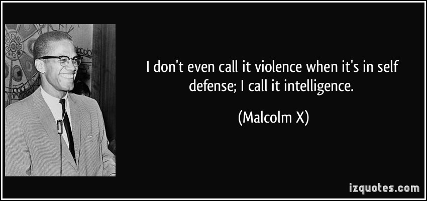 I don't even call it violence when it's in self defense; I call it intelligence. Malcolm X