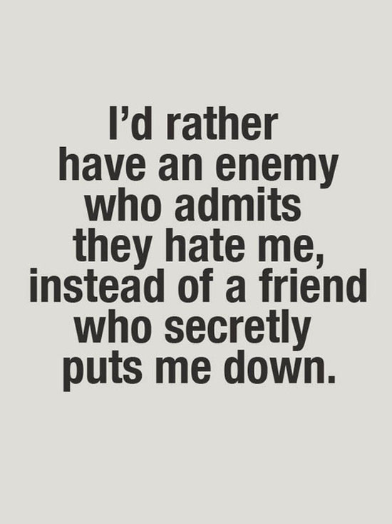 I'd rather have an enemy who admits they hate me, instead of a friend who secretly put me down