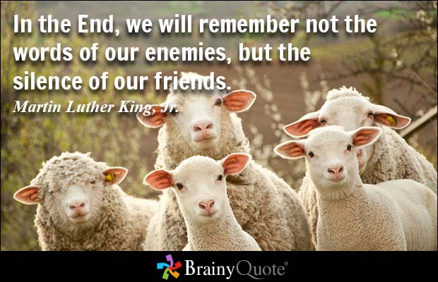 In the End, we will remember not the words of our enemies, but the silence of our friends. Martin Luther King, Jr.