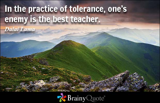 In the practice of tolerance, one's enemy is the best teacher. Dalai Lama