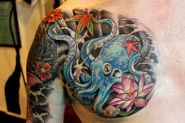 Japanese Octopus Tattoo On Man Right Chest